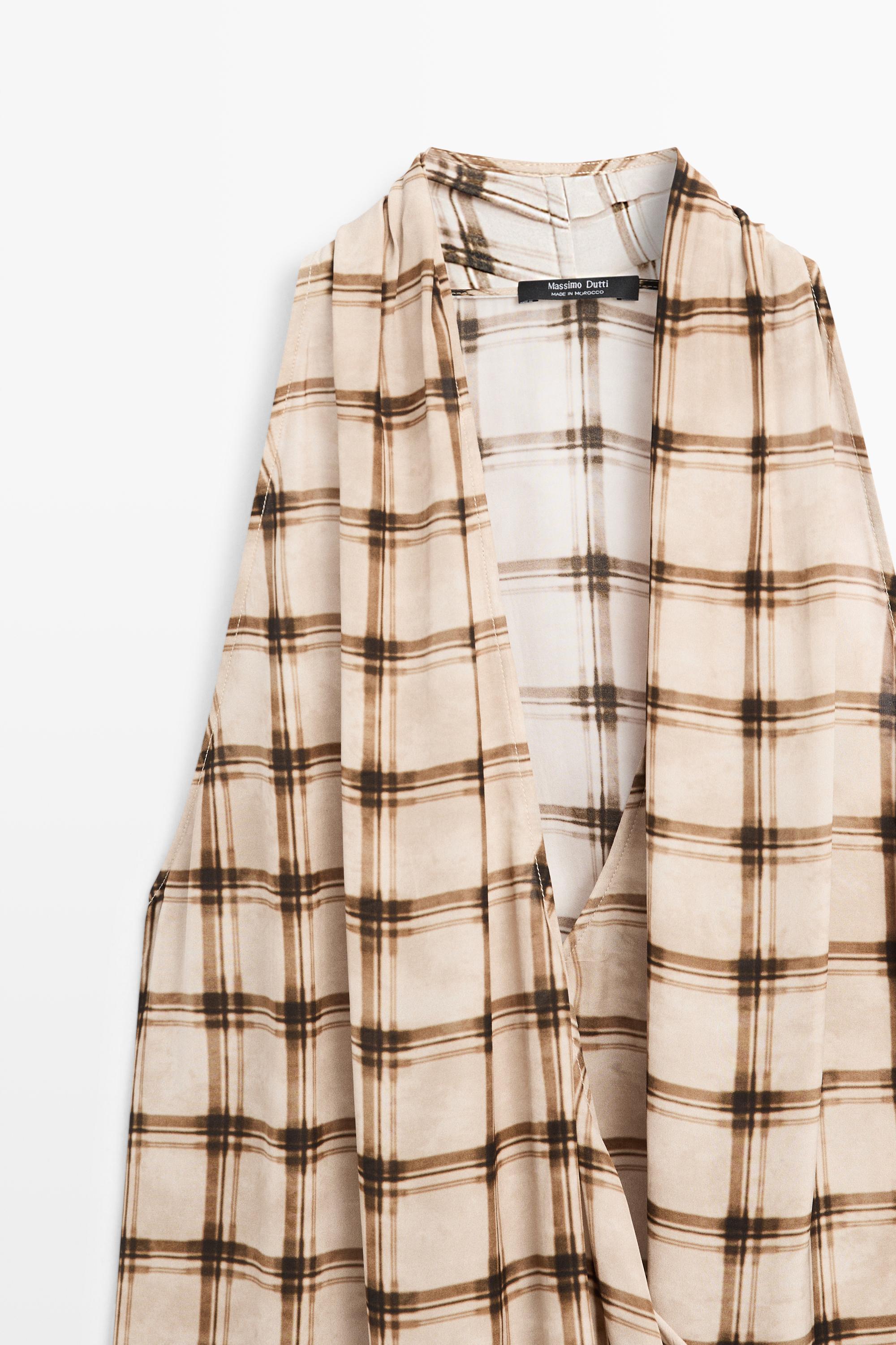 Flowing check print surplice top